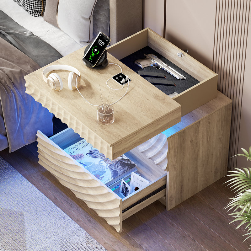 Ashten 23.6'' W 2-Drawer Nightstand With Hidden Storage And Human Sensor Light, Oak