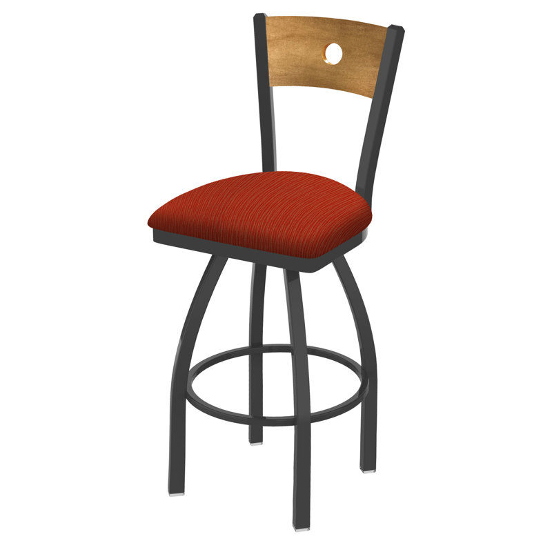 830 Voltaire Swivel Bar & Counter Stool, Medium Maple, Graph Poppy Fabric / Bronze Frame, Bar Stool (30" Seat Height)