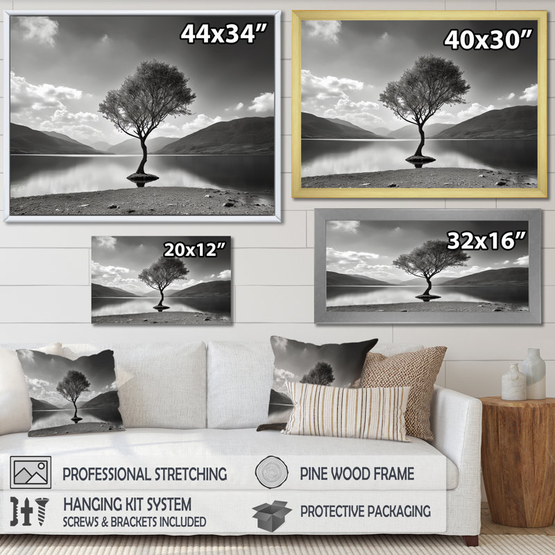 " Tree Lake Tranquility ", Black Floater Framed, 30" H x 40" W x 1.5" D