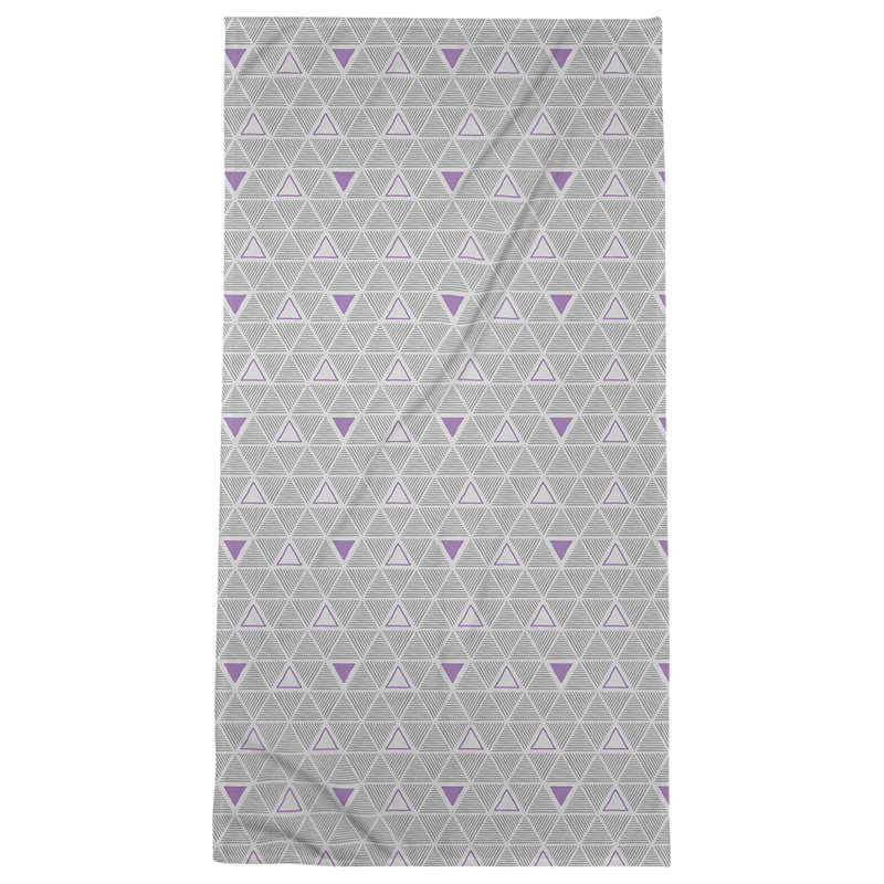 Serviette de plage classique à motif de triangles dessinés à la main, Gris / Mauve