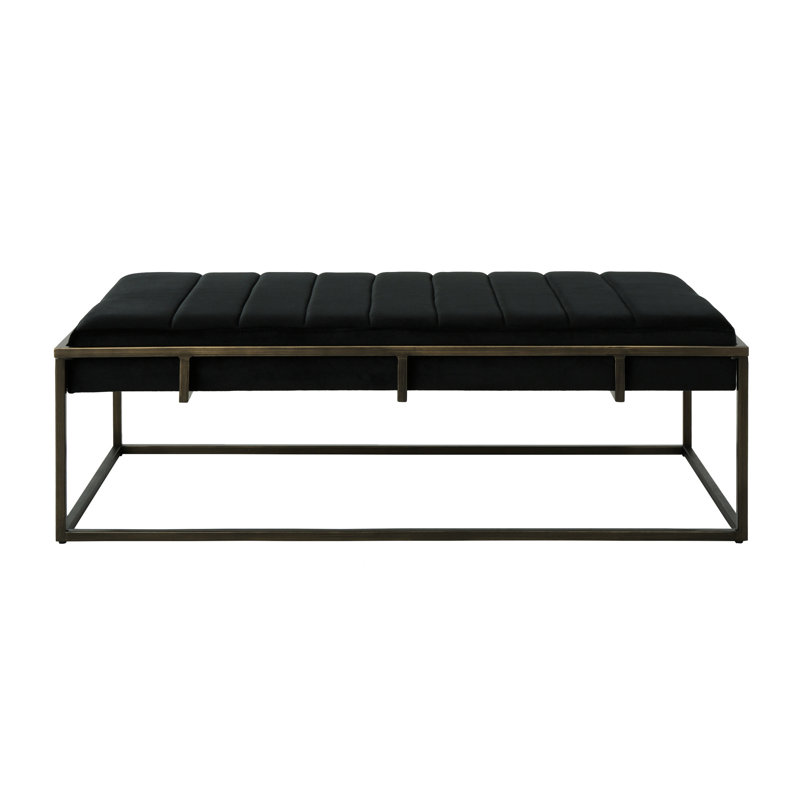 Black Upholstered Bench With Velvet And Brass Finish - Modern Design, Fabric Upholstery, 16 In Height, 49 Depth Channel , Seating, Depth, 25 Width, Height