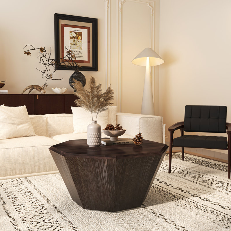 '' Octagonal Black Walnut Rubber Wood Coffee Table Set For Living Room And Bedroom