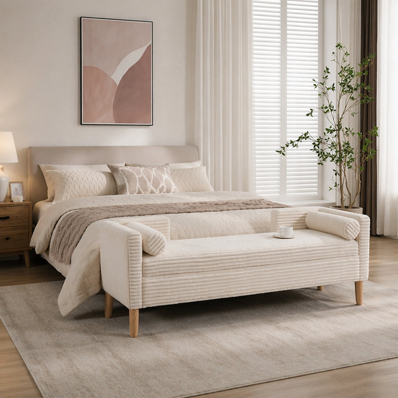 Banc de rangement à couvercle rabattable en velours côtelé l 64,7 po