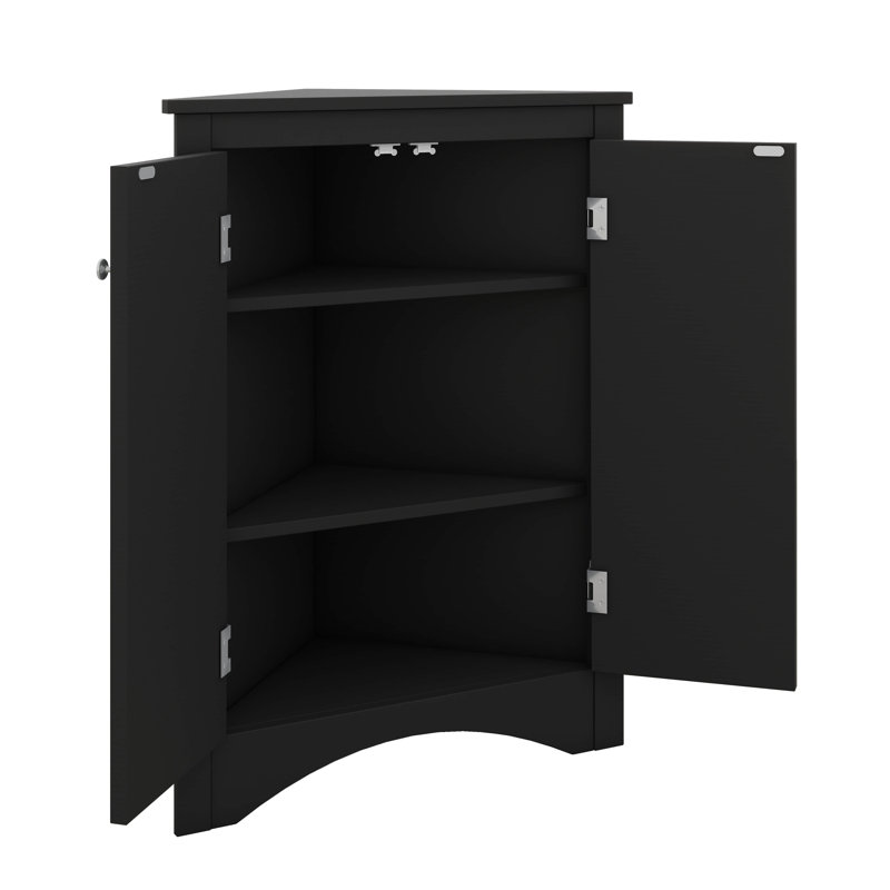 Triangle Corner Cabinet Featuring Adjustable Shelves And Stylish Doors, Black
