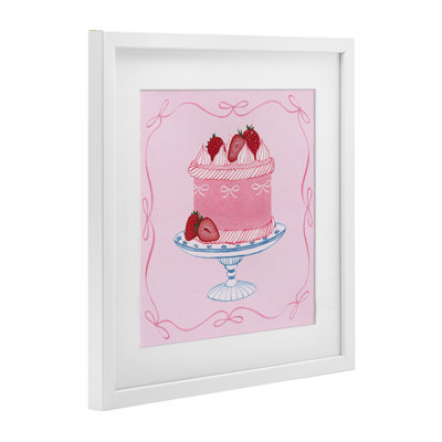 Pink Strawberry Cake Framed Print Under Glass, design by Grace Popp