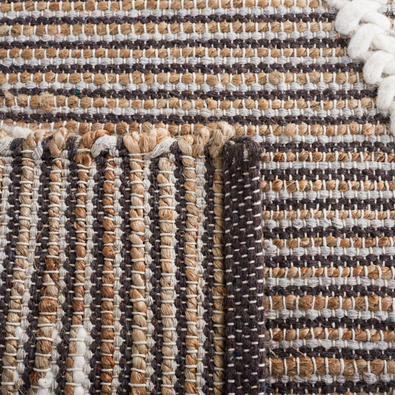 Ahaan Natural Fiber Flat Weave Jute Wool/Cotton Southwestern Rug in Natural/Ivory, Rectangle 4' x 6'