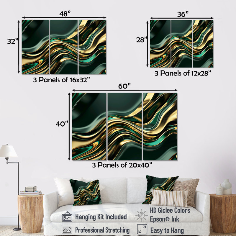 Cayson - ensemble de reproductions d'art mural Waves, Toile tendue, H 40 po x l 60 po x P 1 po