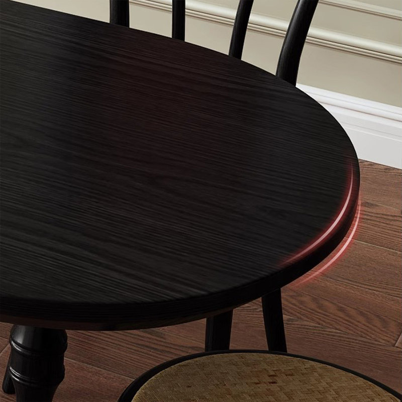 Black Half-circle Solid Wood Dining Table, 29.5”H x 70.9”L x 31.5”W