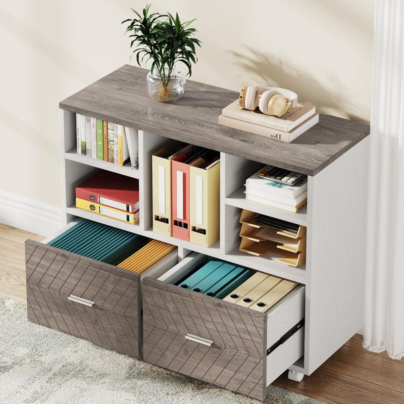 2-Drawer Wood File Cabinet, Gray/White