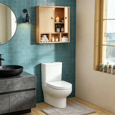 Fluted Door Medicine Cabinet, Wood – Wall Mounted Over Toilet Storage with Adjustable Shelf