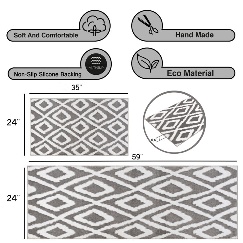 Sofihas Kitchen Mat 2 piece Non Slip Washable Set, 2 Piece Set 59"x24" + 35"x24"
