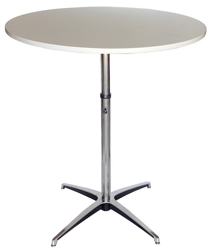 Adjustable Round Gray Wood Bar Height Table with Chrome Base