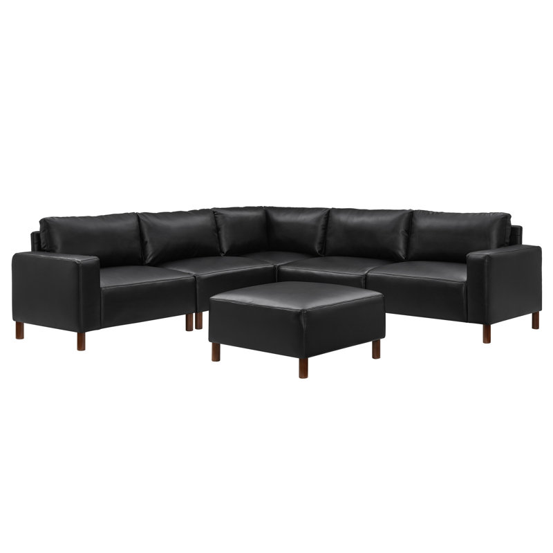 Canapé d'angle en cuir de polyuréthane, Noir, H 33,8 po x l 104 po x P 104 po
