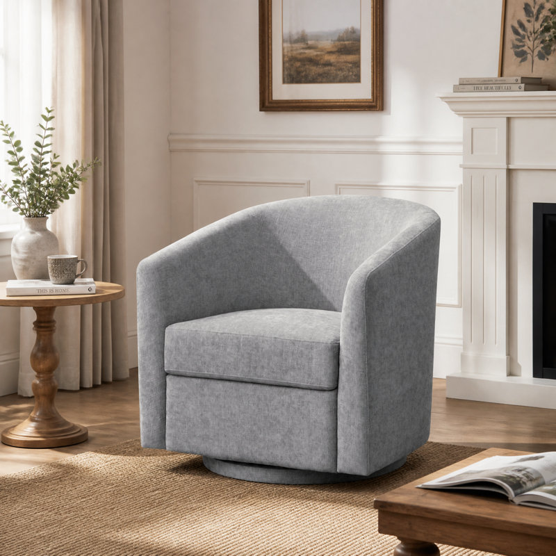 Chenille Upholstered Swivel Accent Chair , Light Gray