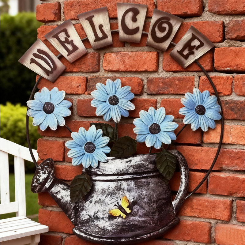 Panneau de bienvenue en métal, décoration en métal de cercle, décoration murale de jardin extérieur
