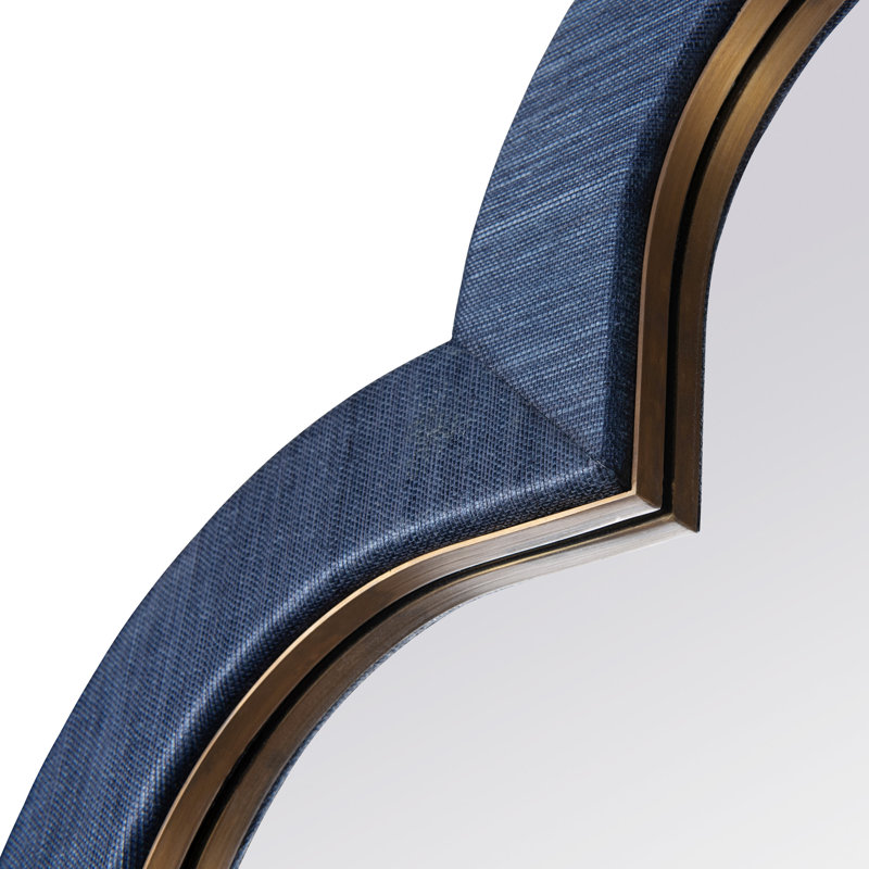 Miroir mural suisse - l 50 po x H 50 po - toile de ramie bleu foncé / laiton vieilli, 50 po x 50 po, Bleu / laiton antique