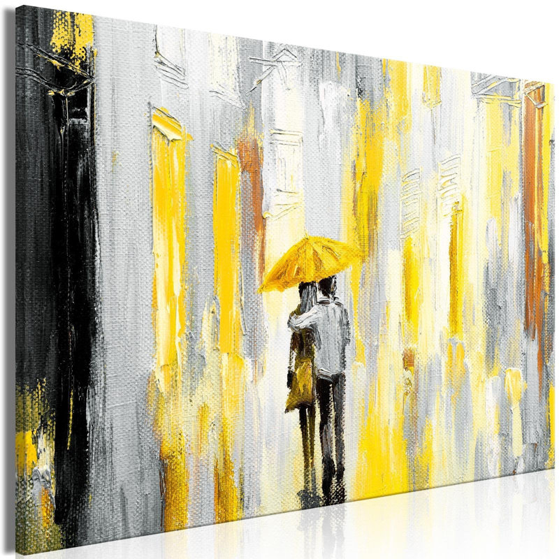 Umbrella In Love - jaune, peinture sur toile tendue, H 32 po x l 47 po x P 1 po