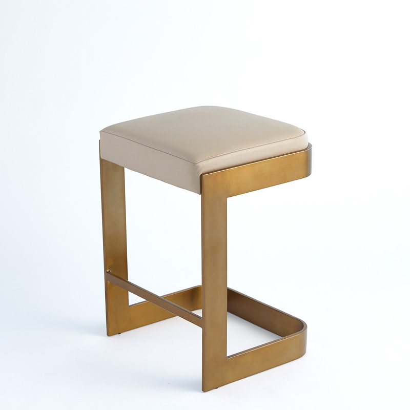 Regan Bar Stool w/Ivory Leather-Antique Brass, Counter Stool ( 25" Seat Height ), Brass, Ivory