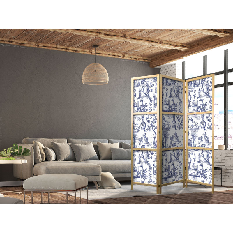 171cm H Solid Wood Folding Room Divider, 171cm H x 135cm W x 1.2cm D, 3