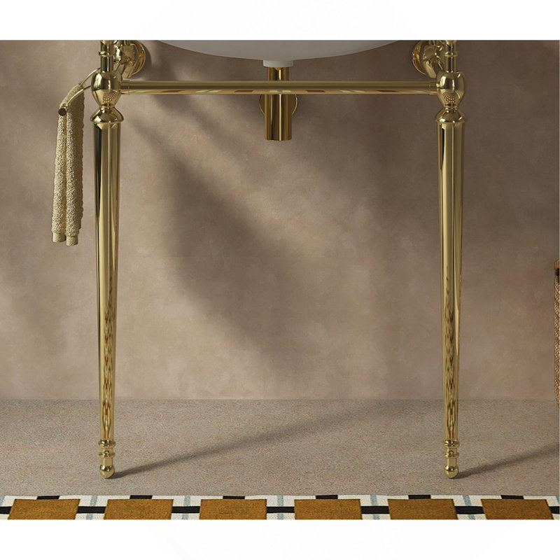 Pied de console de salle de bain autoportant en fer, sans lavabo et robinet, or, Doré, 26"