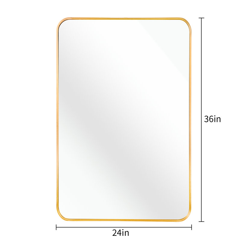 Miroir mural rectangulaire 24x36 pouces avec cadre en métal doré pour salle de bain. Élégant, en verre de haute qualité, en alliage antirouille, avec système de suspension renforcé et système de fixation durable.