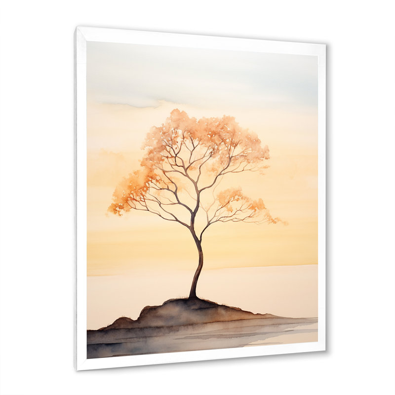 Beige silhouette du désert, beauté de la solitude, Cadre simple blanc, H 32 po x l 24 po x P 1 po