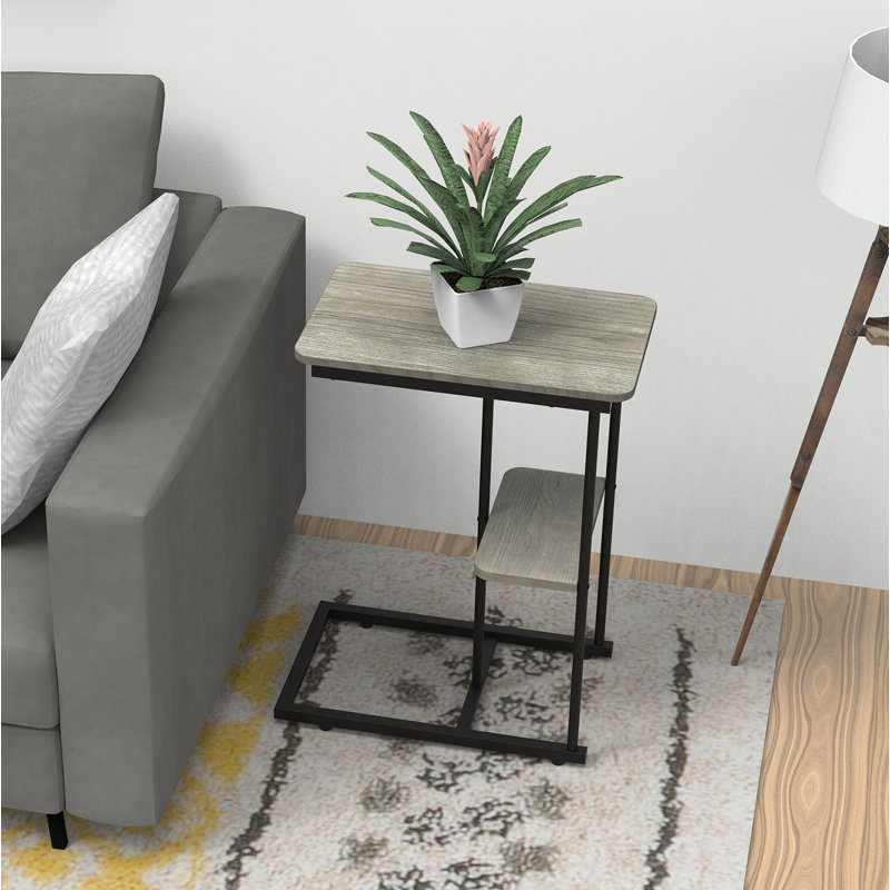 Table de bout en C pour canapé-lit avec table de bout et panier de rangement, Gris