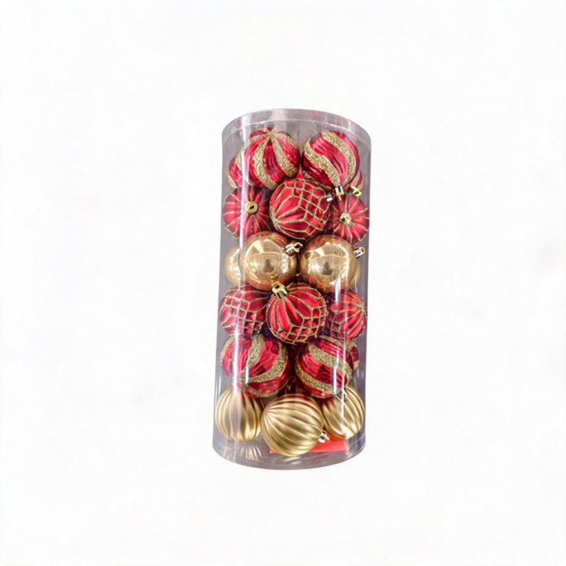Ensemble de boules de Noël rouges et dorées incassables, boules de paillettes de luxe en plastique durable, décorations d'arbre légères pré-enfilées