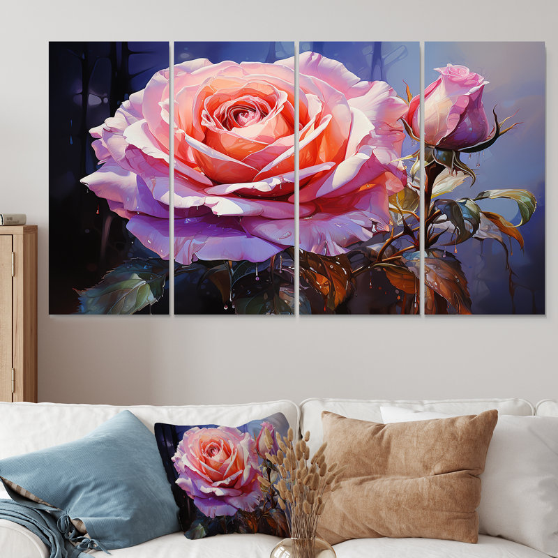 «Pink Misty Rose Spectrum A Fear Ethereal Hue III», ensemble de 4 décorations murales arc-en-ciel, H 28 po x l 48 po