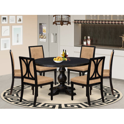 7-Piece Dining Set with Polyester 6 Beige modern chairs, High Back, and A Dinner Table