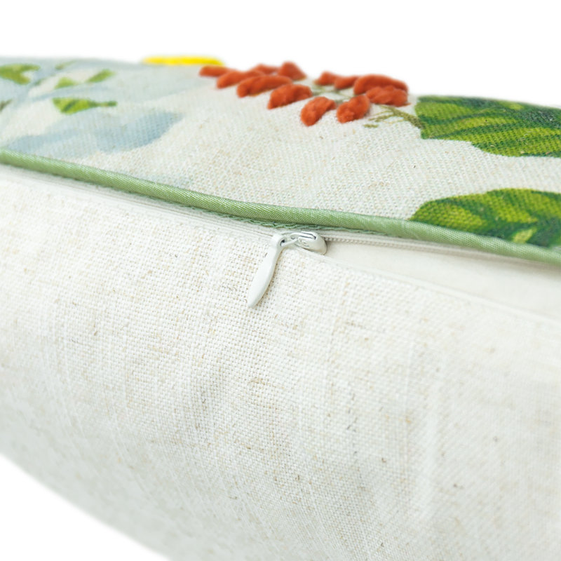 Housse de coussin décorative en lin à motif de feuilles décoratives 3D, Vert / blanc / rouge / jaune, H 14 po x l 24 po