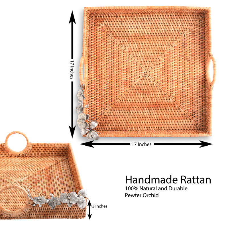 Orchid Hand Woven Wicker Rattan Large Square Tray