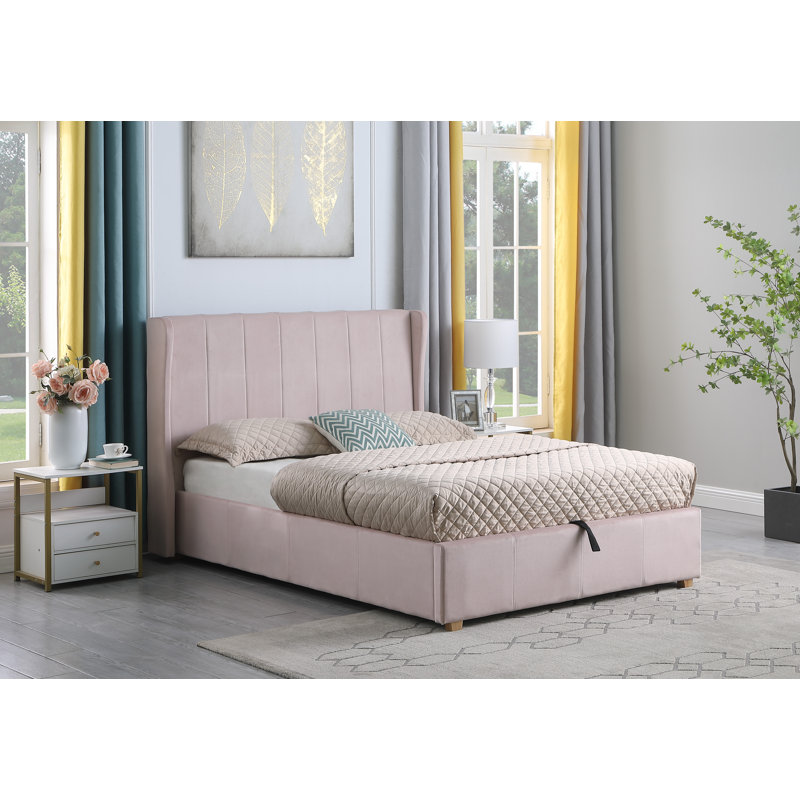 Swithun Upholstered Ottoman Bed, Double (4'6), Pink Velvet