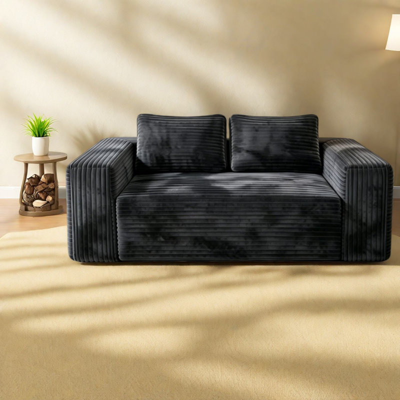 Canapé à compression moderne, causeuse compacte en velours côtelé pour petite maison