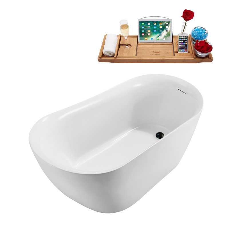 1501.1mm x 739.1mm Freestanding Soaking Acrylic Bathtub, Matte Black