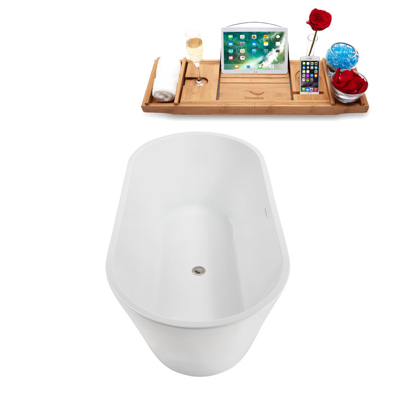 1491mm x 749.3mm Mounting / Installation Required Soaking Acrylic Bathtub, Brushed Nickel/Glossy White