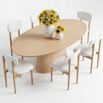 Chynthia 72" Oval Solid Wood Dining Set With Elliptical Pedestal Base