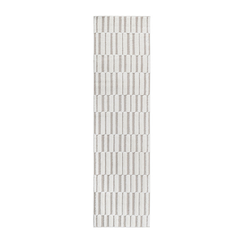 Step Collection High-Low Striped Beige/Cream Indoor Area Rug, 6 Versatile Sizes - Modern Contemporary Geometric Bohemian Non-Shedding Carpet For Bedroom, Kitchen, Living Room & Doormat