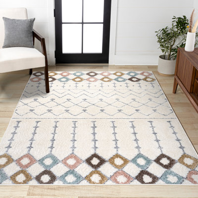 Wilmington Moroccan Trellis Plush Carved High-Low Multi/Cream Rug
