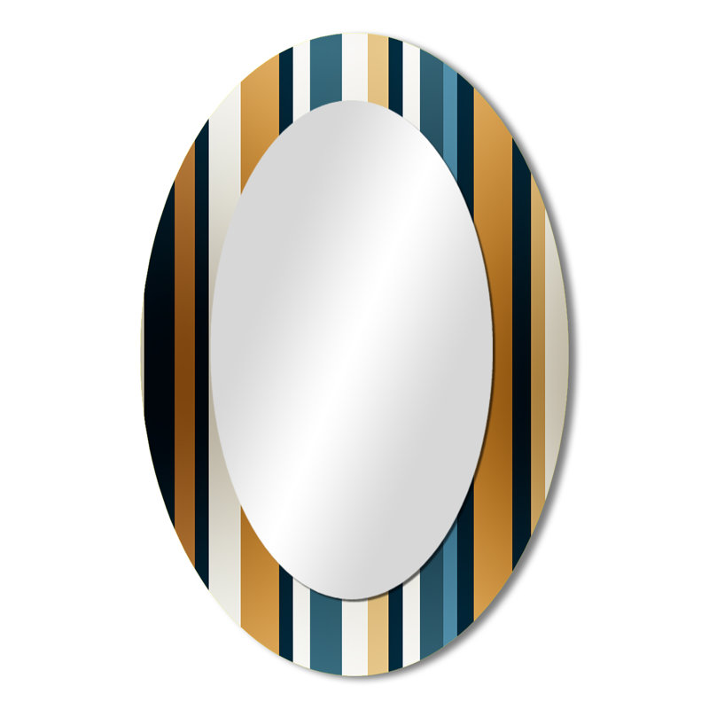 Elegant Gold And White  Striped Pattern - striped  Decorative Mirror, Gold Large Wall Mirror, Printed Metal Art, Oval