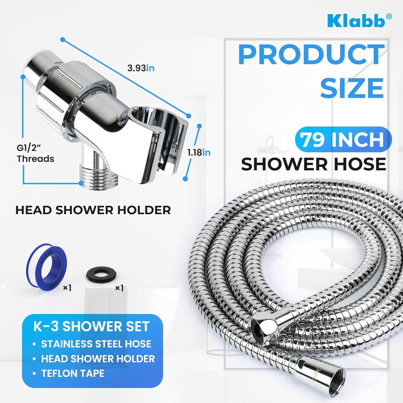 Adjustable Handheld Shower Head Holder And 79 Inch Hose,premium Abs Bracket,360 Degree Rotatable Brass Ball And polytetrafluoroethylene Tape,easy To Install,can Connect With Any Standard Hand Shower Thread