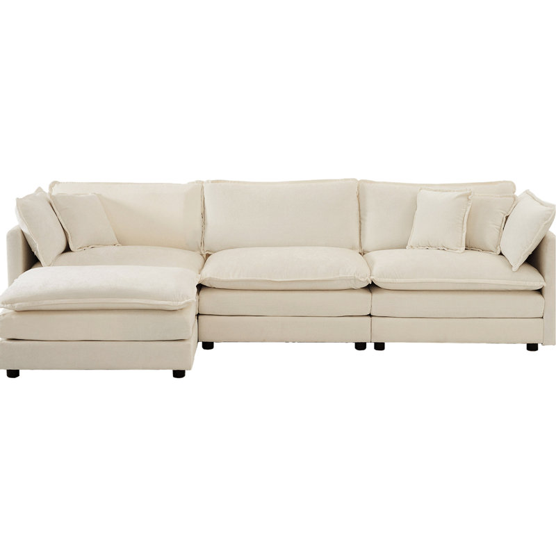 Canapé modulaire en chenille respirant avec réversible, garde l'air en forme de L beige - Fabrication en tissu et bois massif