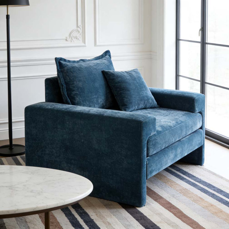 40.9" Accent Chai Chenille Upholstered Armchair with Wide Armrests, Blue