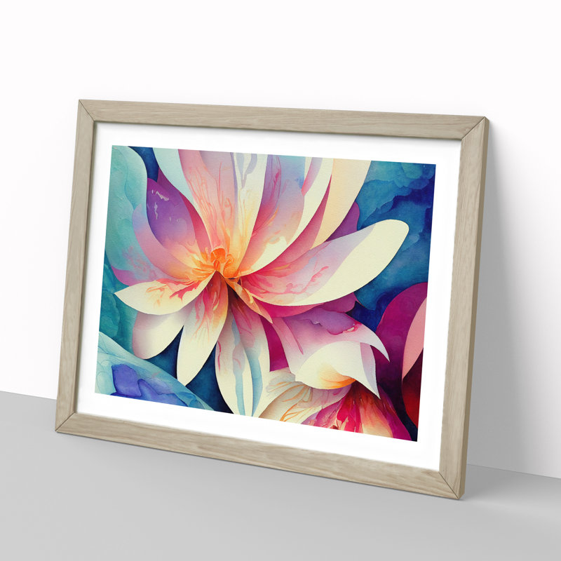Intense Watercolour Flowers Abstract - Framed Print, 46cm H x 64cm W x 2cm D, Oak