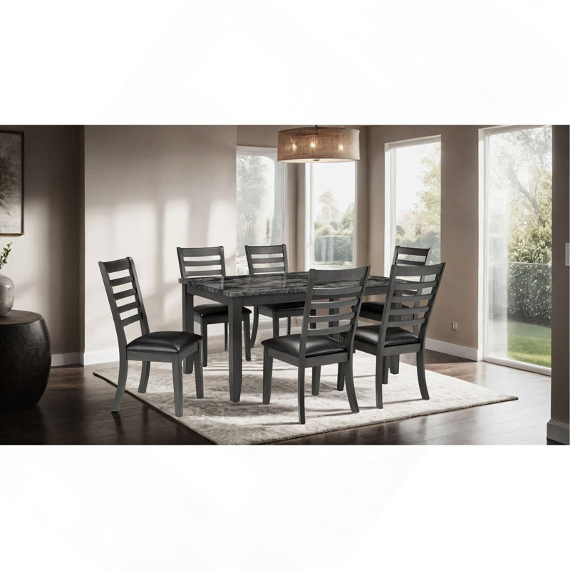 Ensemble de salle à manger 7 pièces en bois gris classique
