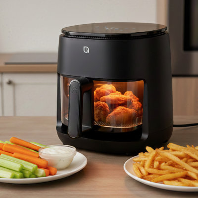 Friteuse à air numérique en verre Willow 5QT fabriquée à partir de plastique recyclé à 99% avec écran tactile numérique - Noir
