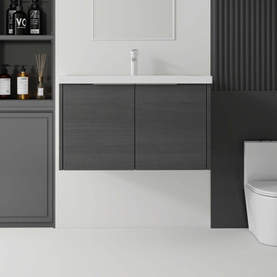 Meuble-lavabo flottant avec lavabo en céramique et portes à fermeture en douceur