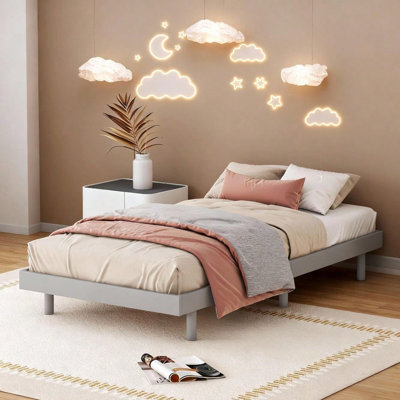 Modern Grey Twin Floating Platform Bed Frame - Space-Saving Floating Design, Durable Wood Slats, No Box Spring Needed for Home Decor Mattress not included