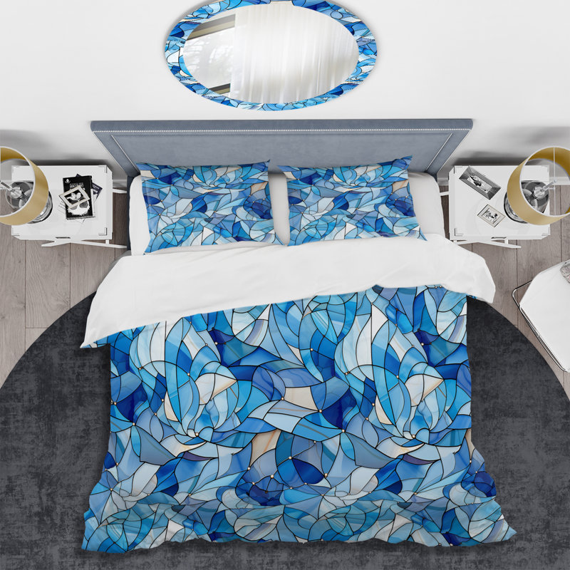 Ensemble de housse de couette en microfibre bleu / blanc Coastal Cobalt Blue Mosaic III
