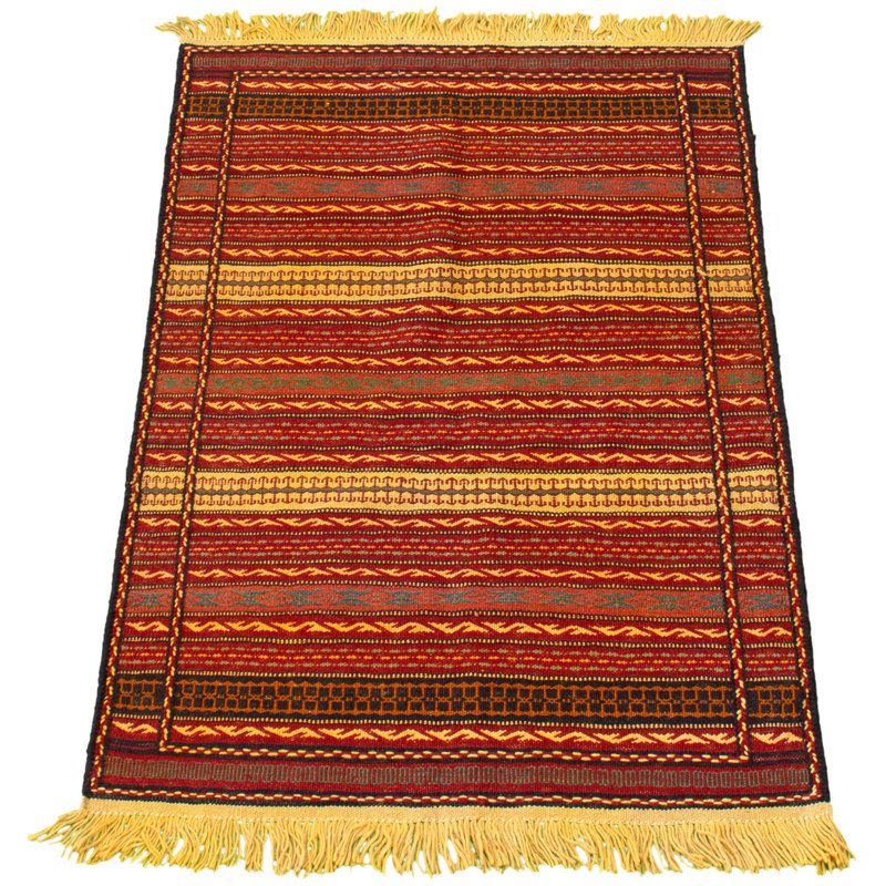 Tapis décoratif en laine de conception unique noué à la main new age kashkoli rouge foncé/jaune 3 pi 4 po x 5 pi